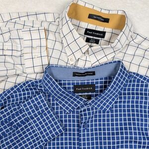 [LOT OF 2] Paul Fredrick Dress Shirts Mens 20x37 Blue White Non-Iron Classic Fit